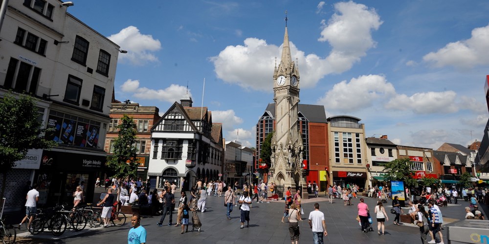 Leicester city centre in Leicester